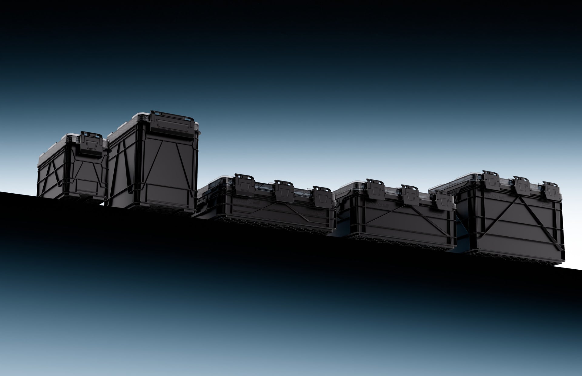 Sidio crates in a line on a dark ridge