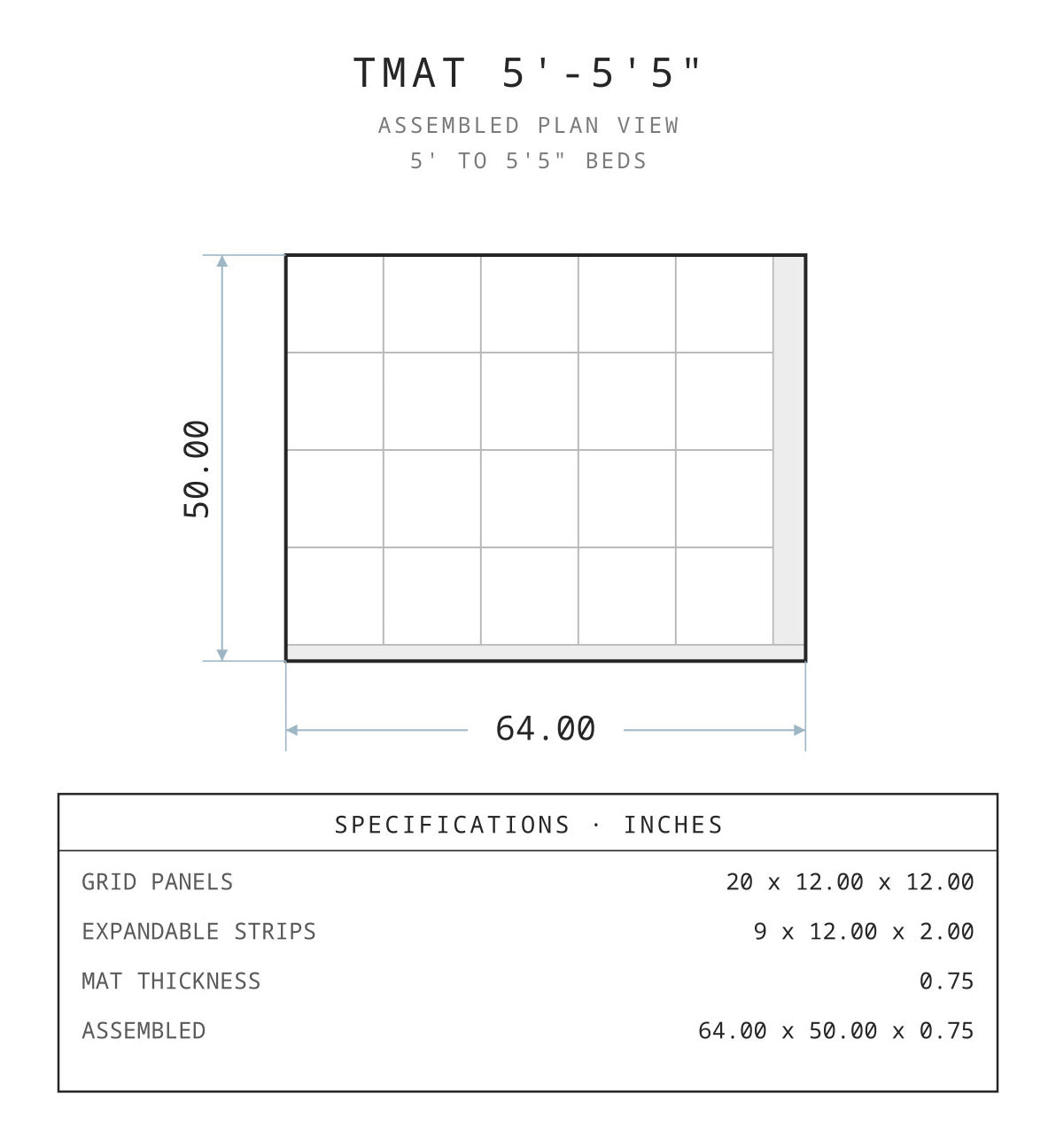 Tmat assembled dimensions
