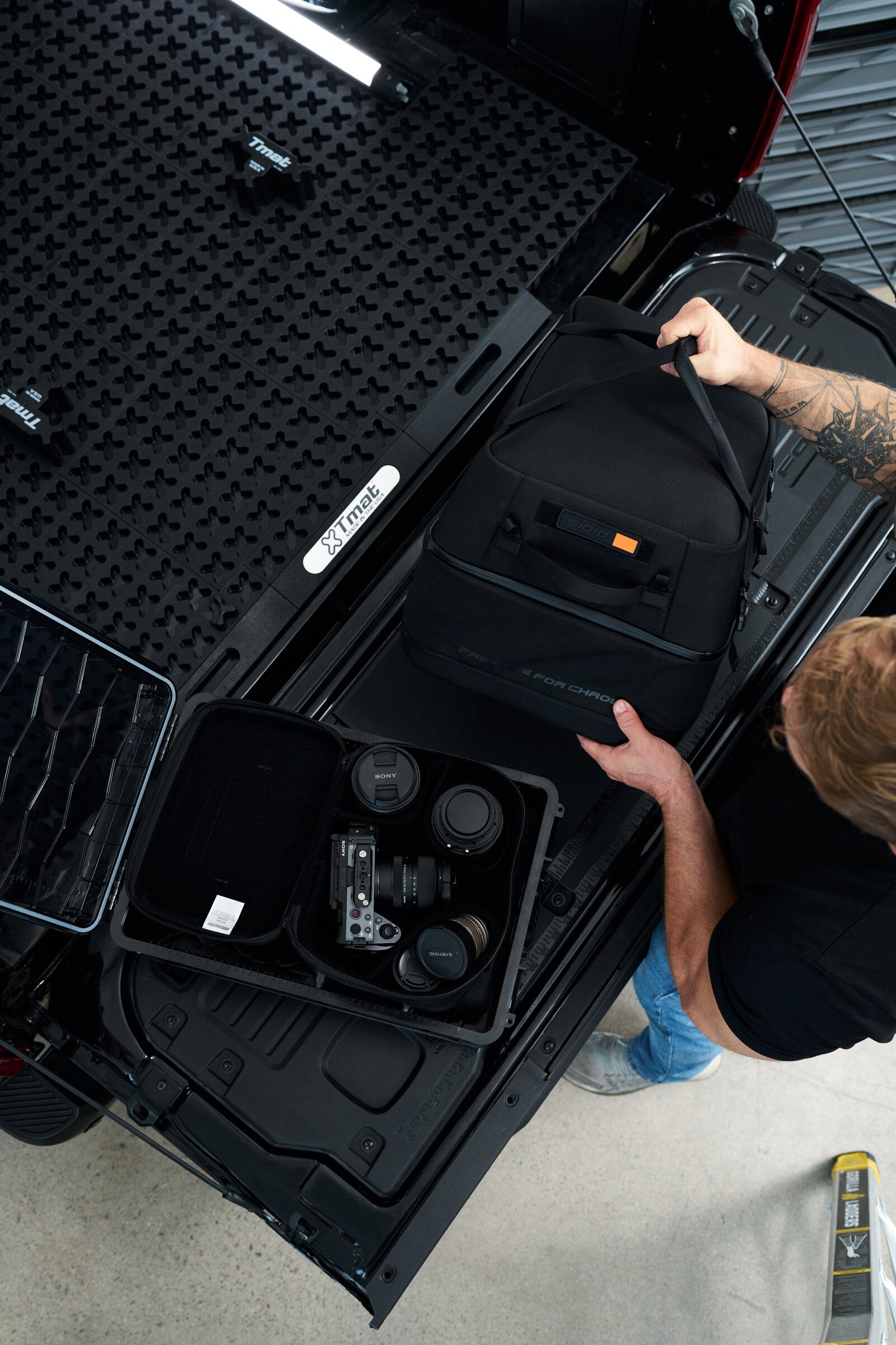 Tmat truck bed organizer in use