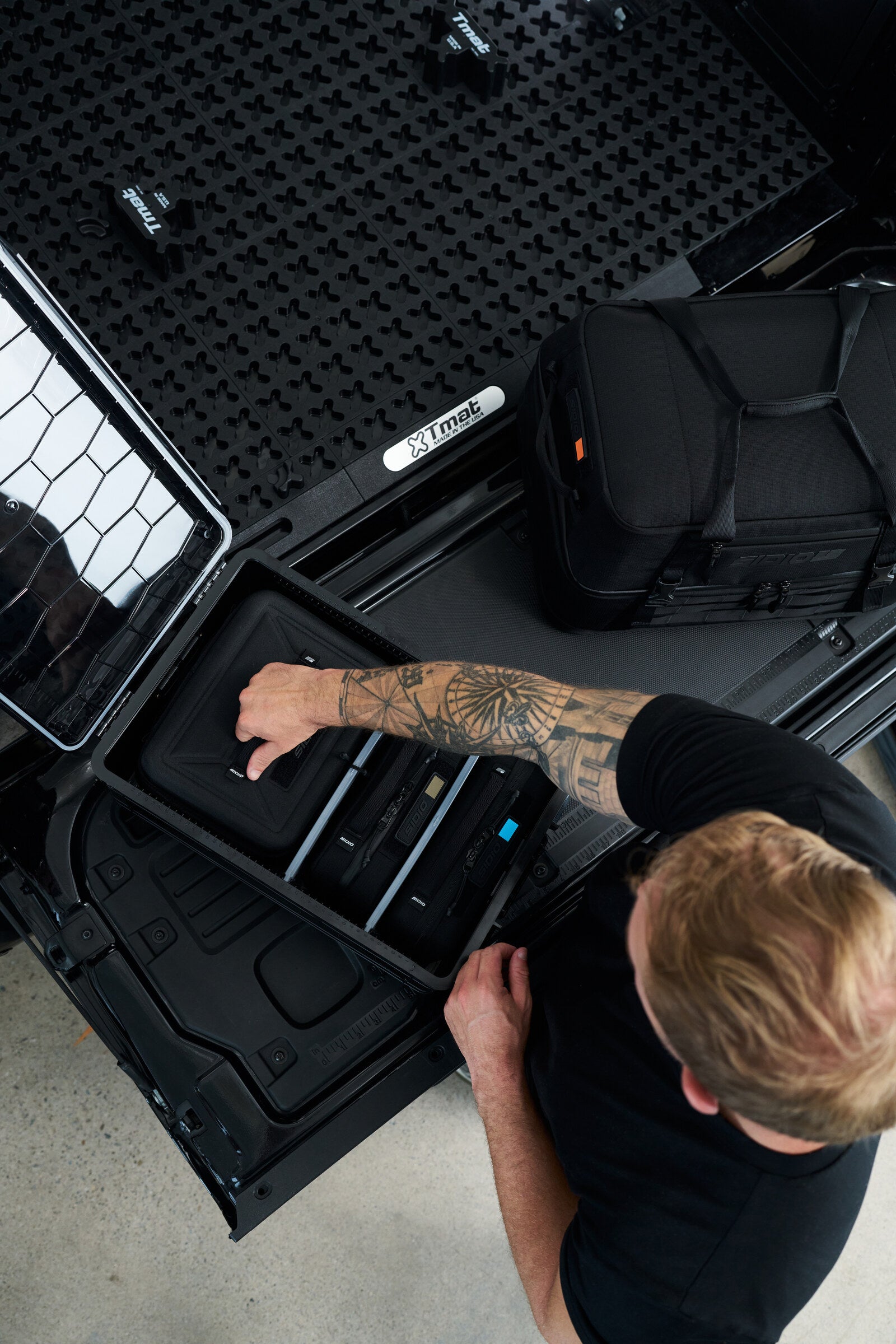 Tmat truck bed organizer in use